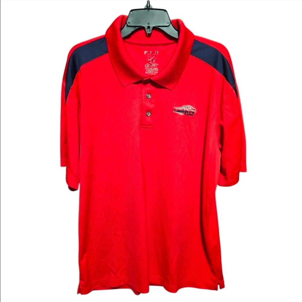 Liberty Flames Polo Shirt Red Blue‎ Men's Performance Golf Size XL Logo Football
